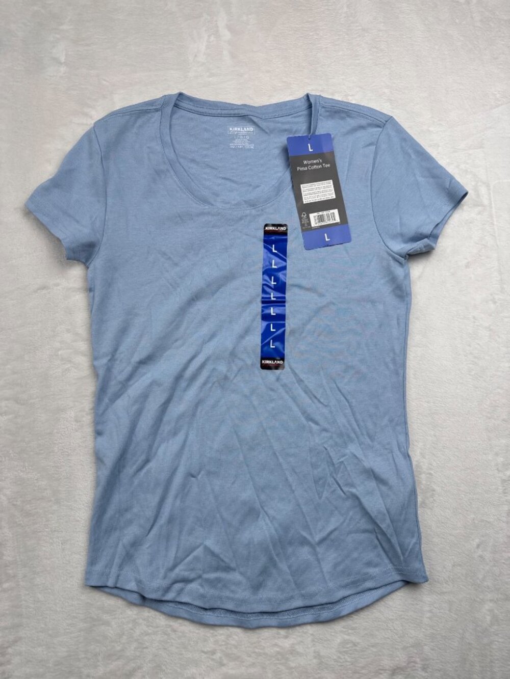 Kirkland Signature Womens Pima Cotton Tee Light Blue Size L Short Sleeve New